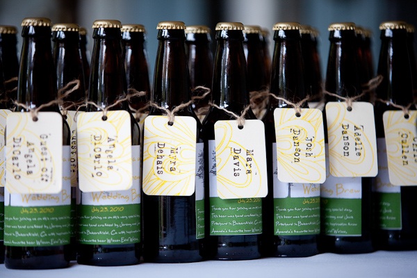 creative wedding favor - hand-bottled beer with custom labels - photo by Seattle based wedding photographers La Vie Photography